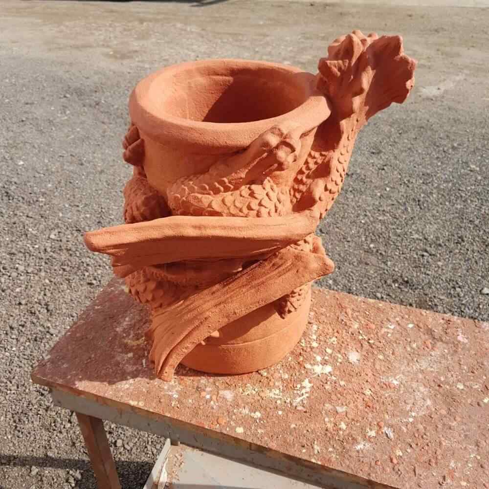 dragon chimney pot slow cure terracotta